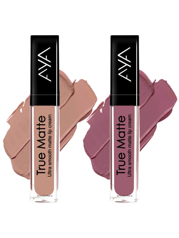 AYA True Matte Liquid Lipstick, Combo Pack of 2, Pink Nude and Brown Nude