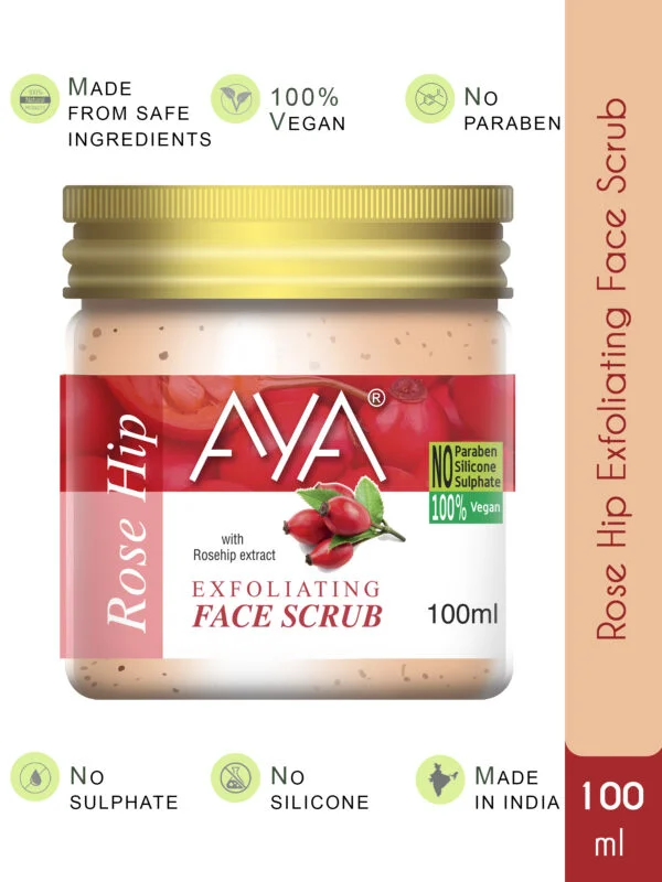 AYA Rosehip Exfoliating Face Scrub, 100 ml | No Paraben, No Silicone, No Sulphate |