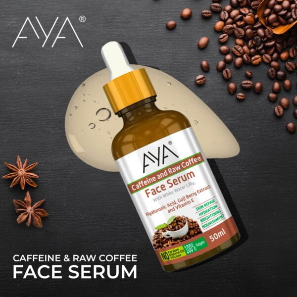 AYA Caffeine and Coffee Face Serum (50 ml) | For Skin Repair, Hydration, Brightening and Nourishment | No Paraben, No Silicone, No Mineral Oil |