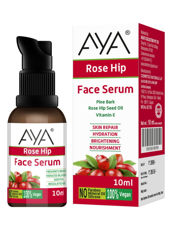 AYA Rosehip Face Serum (10 ml) | Skin Repair, Hydration, Brightening and Nourishment | No Paraben, No Silicone, No Mineral Oil.