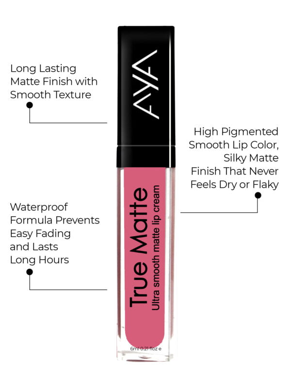 AYA True Matte Liquid Lipstick, Ultra Smooth Matte Lip Cream, 05 Pink, 6ml - Image 2