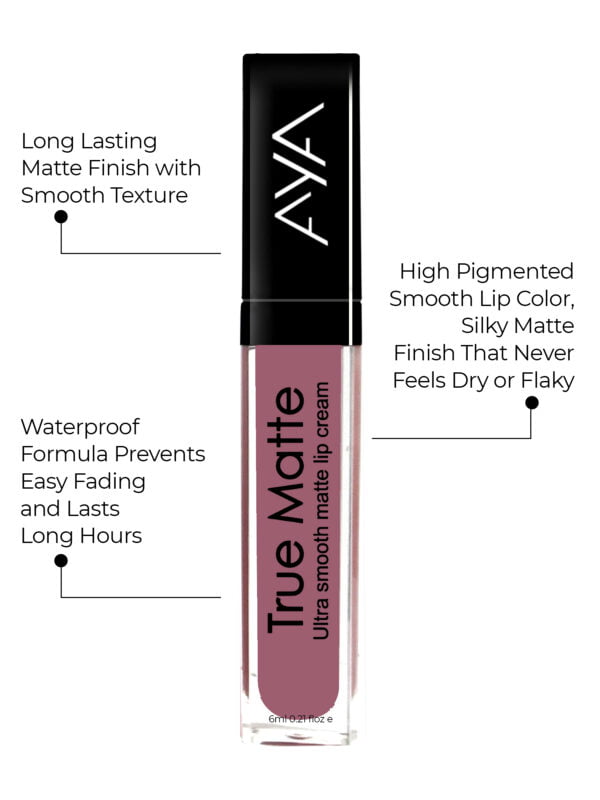 AYA True Matte Liquid Lipstick, Ultra Smooth Matte Lip Cream, 06 Pink Nude, 6ml - Image 2