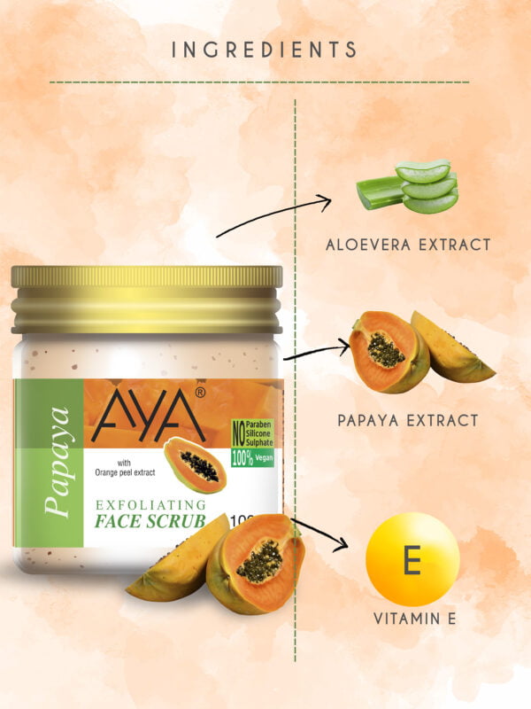 AYA Papaya Exfoliating Face Scrub, 100 ml | No Paraben, No Silicone, No Sulphate. - Image 2