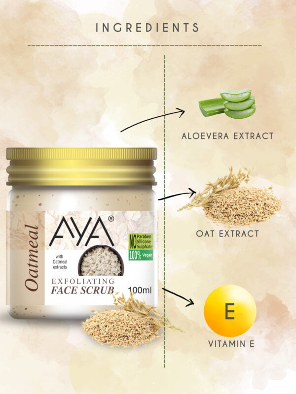 AYA Oatmeal Exfoliating Face Scrub, 100 ml | No Paraben, No Silicone, No Sulphate | - Image 2