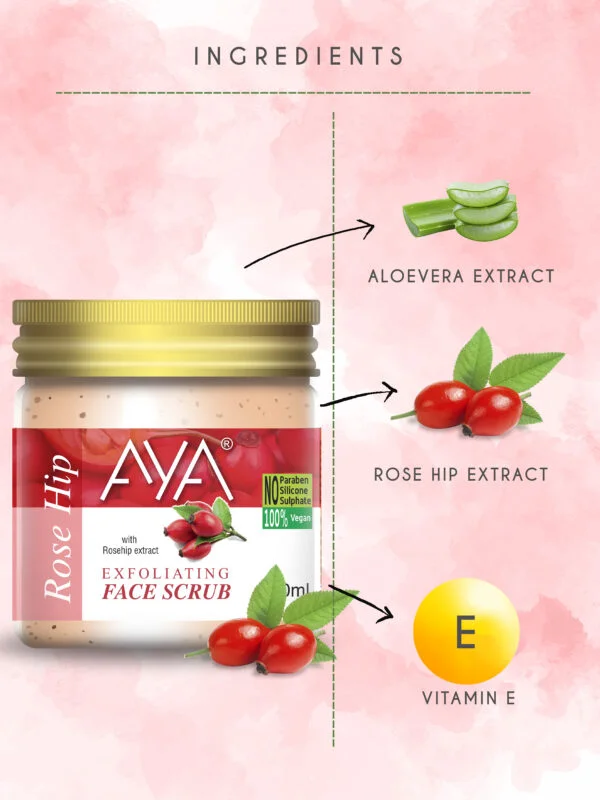 AYA Rosehip Exfoliating Face Scrub, 100 ml | No Paraben, No Silicone, No Sulphate | - Image 2