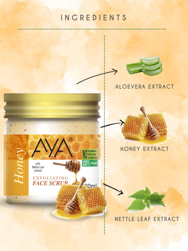 AYA Honey Exfoliating Face Scrub, 100 ml | No Paraben, No Silicone, No Sulphate. - Image 2