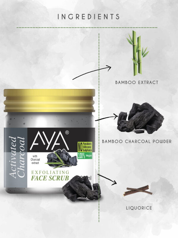 AYA Activated Charcoal Exfoliating Face Scrub, 100 ml | No Paraben, No Silicone, No Sulphate. - Image 2