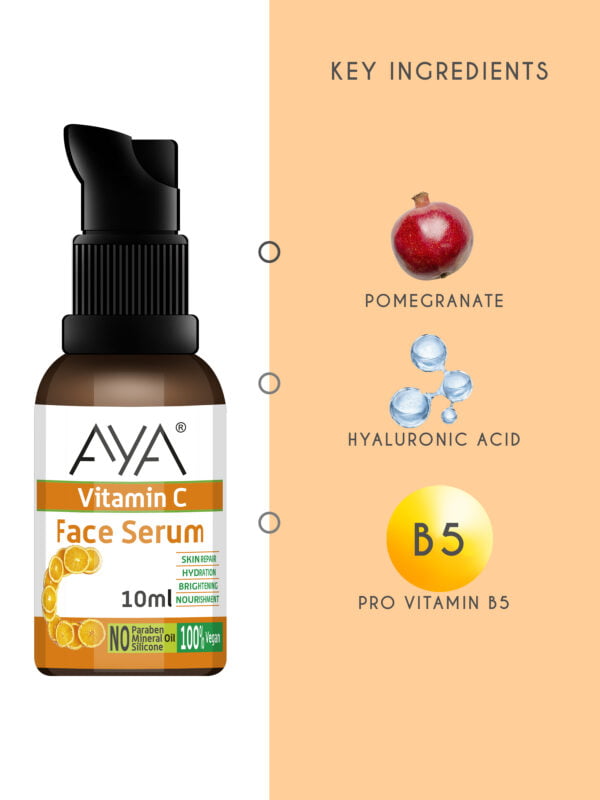 AYA Vitamin C Face Serum (10 ml) | Skin Hydration, Anti-Ageing, Moisturizing and Brightening | No Paraben, No Silicone, No Mineral Oil | - Image 2