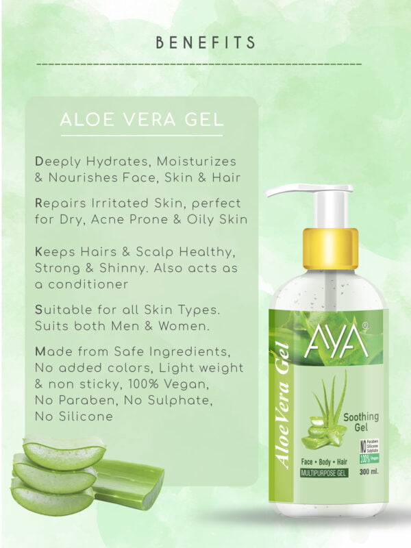 AYA Multipurpose Aloe Vera Gel, 300 ml for Face, Hair and Body | No Paraben, No Silicone, No Sulphate | - Image 2