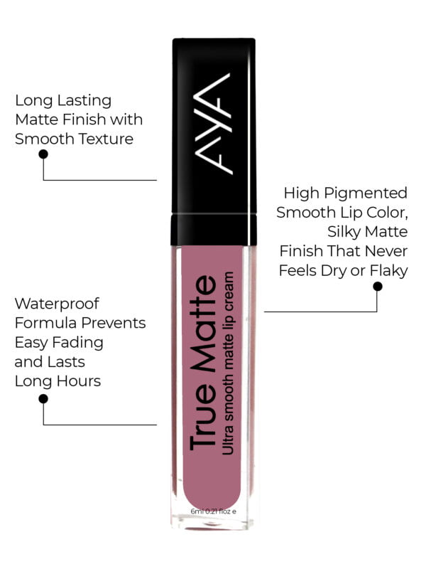 AYA True Matte Liquid Lipstick, Ultra Smooth Matte Lip Cream, 01 Pink, 6ml - Image 2