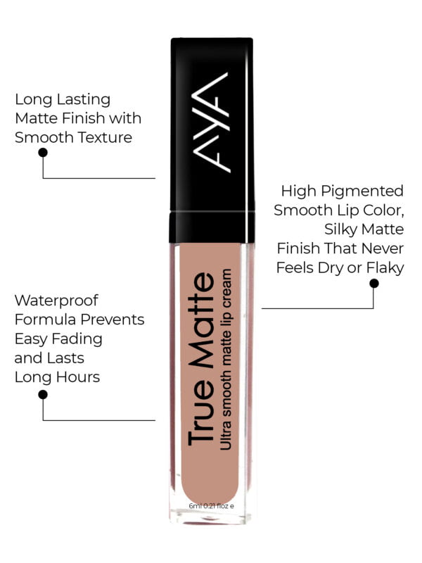 AYA True Matte Liquid Lipstick, Ultra Smooth Matte Lip Cream, 03 Brown Nude, 6ml - Image 2