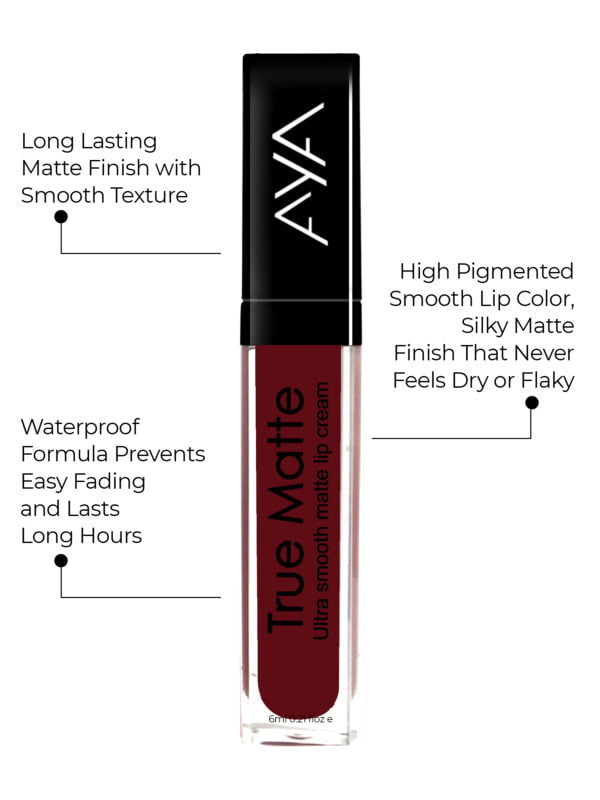 AYA True Matte Liquid Lipstick, Ultra Smooth Matte Lip Cream, 04 Red, 6ml - Image 2