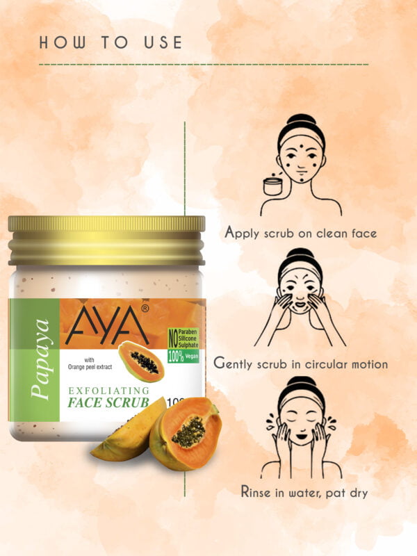 AYA Papaya Exfoliating Face Scrub, 100 ml | No Paraben, No Silicone, No Sulphate. - Image 3