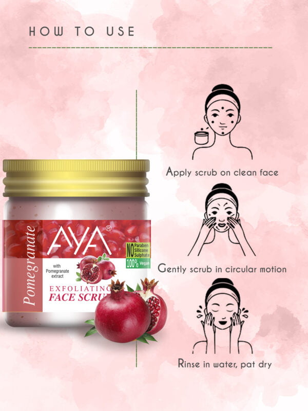 AYA Pomegranate Exfoliating Face Scrub, 100 ml | No Paraben, No Silicone, No Sulphate. - Image 3