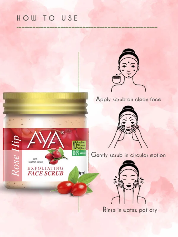 AYA Rosehip Exfoliating Face Scrub, 100 ml | No Paraben, No Silicone, No Sulphate | - Image 3