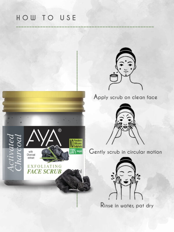 AYA Activated Charcoal Exfoliating Face Scrub, 100 ml | No Paraben, No Silicone, No Sulphate. - Image 3