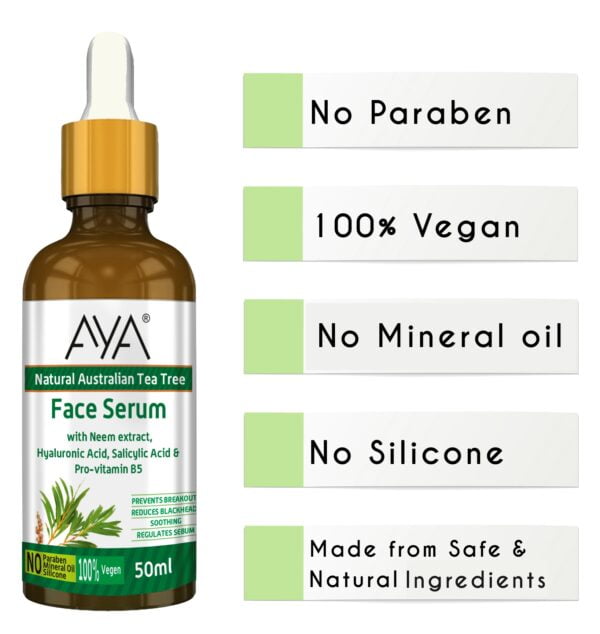 AYA Australian Tea Tree Face Serum (50 ml) | Prevents Break outs, Reduce Blackheads and Soothing | No Paraben, No Silicone, No Mineral Oil. - Image 3