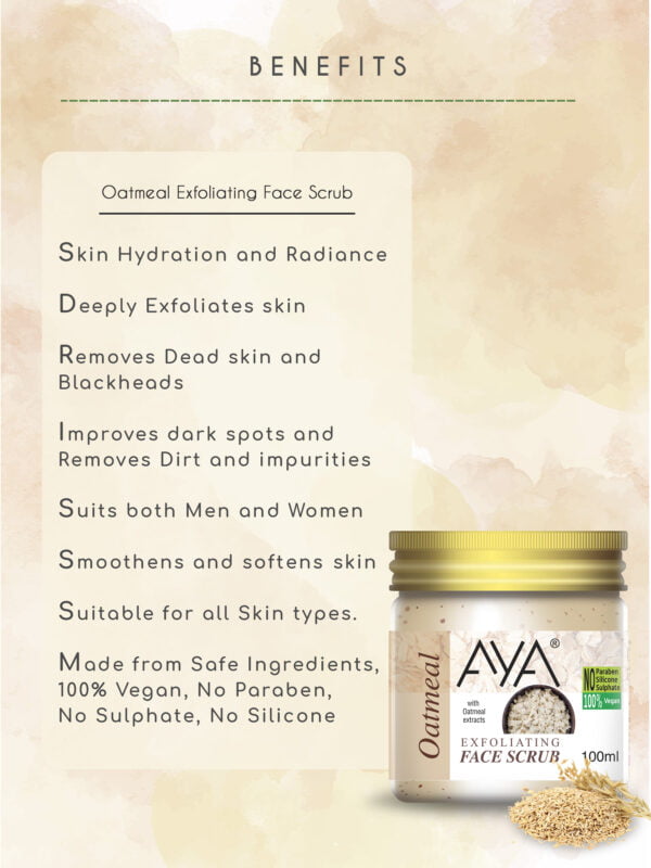 AYA Oatmeal Exfoliating Face Scrub, 100 ml | No Paraben, No Silicone, No Sulphate | - Image 4