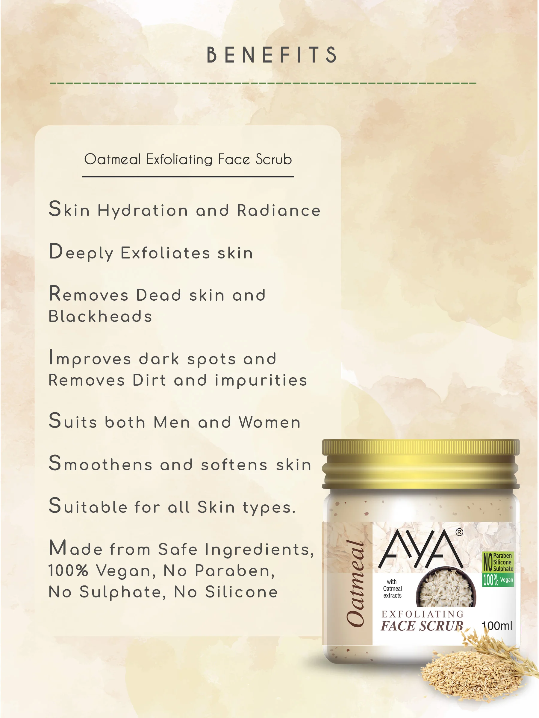 AYA Oatmeal Exfoliating Face Scrub, 100 ml | No Paraben, No Silicone, No Sulphate | - Image 4