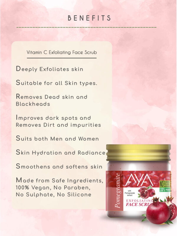 AYA Pomegranate Exfoliating Face Scrub, 100 ml | No Paraben, No Silicone, No Sulphate. - Image 4