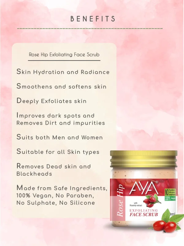 AYA Rosehip Exfoliating Face Scrub, 100 ml | No Paraben, No Silicone, No Sulphate | - Image 4