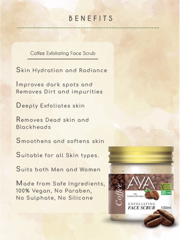 AYA Coffee Exfoliating Face Scrub, 100 ml | No Paraben, No Silicone, No Sulphate. - Image 4