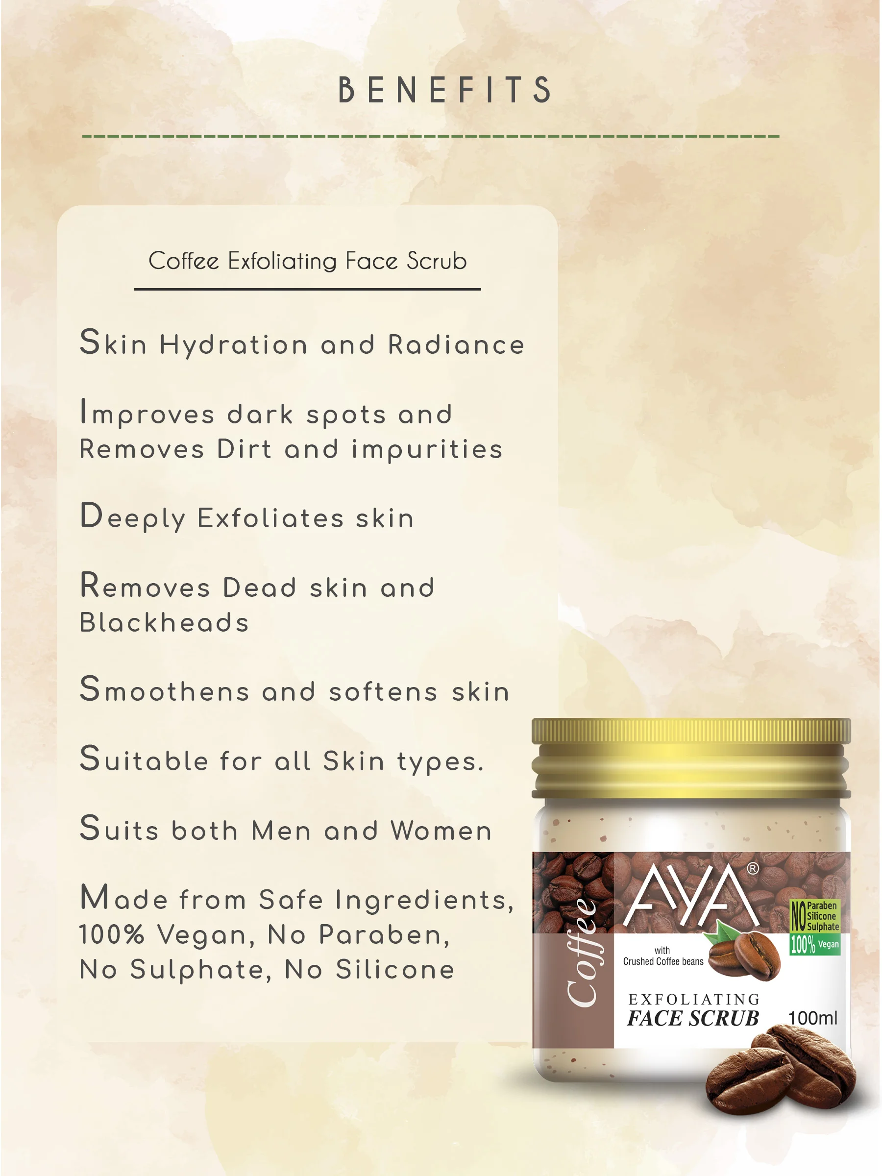AYA Coffee Exfoliating Face Scrub, 100 ml | No Paraben, No Silicone, No Sulphate. - Image 4