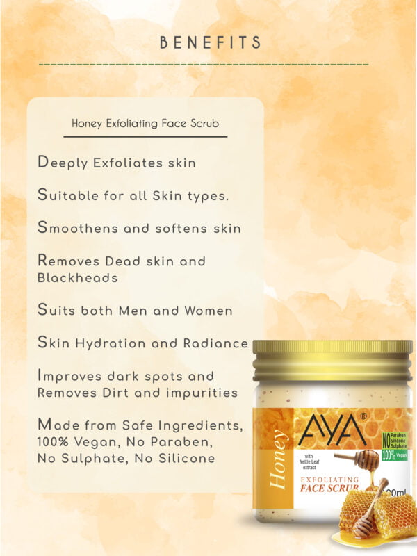 AYA Honey Exfoliating Face Scrub, 100 ml | No Paraben, No Silicone, No Sulphate. - Image 4