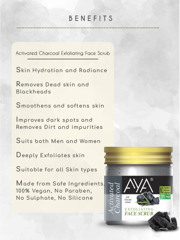 AYA Activated Charcoal Exfoliating Face Scrub, 100 ml | No Paraben, No Silicone, No Sulphate. - Image 4