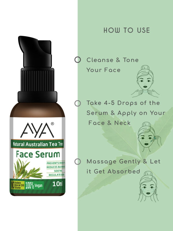 AYA Australian Tea Tree Face Serum (10 ml) | Prevents Break outs, Reduce Blackheads and Soothing | No Paraben, No Silicone, No Mineral Oil. - Image 4