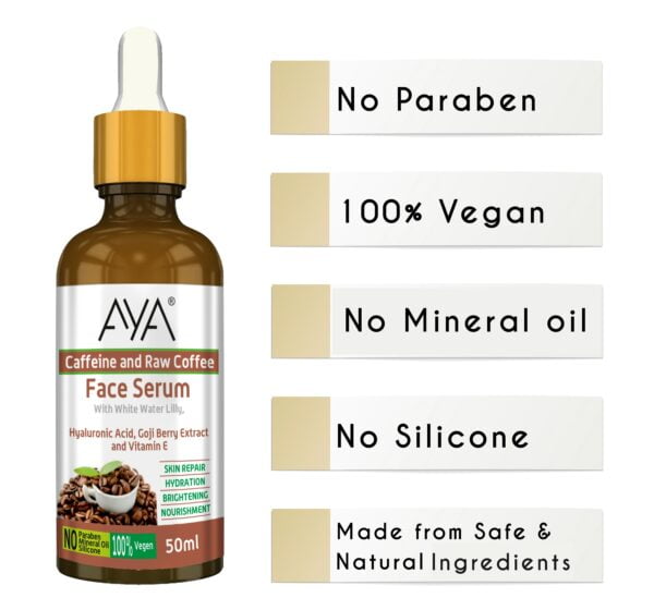 AYA Caffeine and Coffee Face Serum (50 ml) | For Skin Repair, Hydration, Brightening and Nourishment | No Paraben, No Silicone, No Mineral Oil | - Image 4