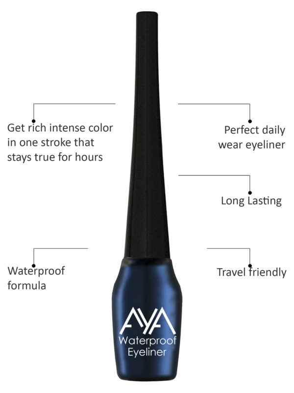 AYA Waterproof Liquid Eyeliner, Blue + Jet black Waterproof Kohl Kajal - Image 4