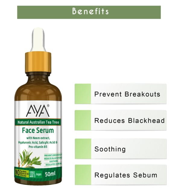 AYA Australian Tea Tree Face Serum (50 ml) | Prevents Break outs, Reduce Blackheads and Soothing | No Paraben, No Silicone, No Mineral Oil. - Image 5