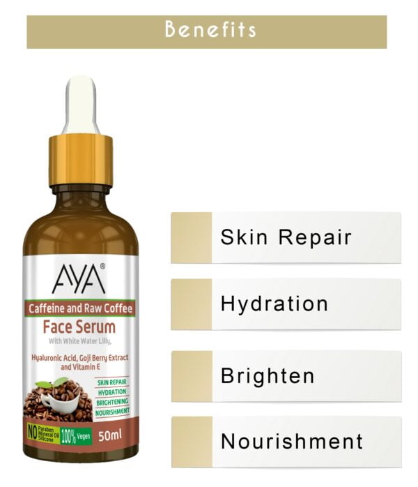 AYA Caffeine and Coffee Face Serum (50 ml) | For Skin Repair, Hydration, Brightening and Nourishment | No Paraben, No Silicone, No Mineral Oil | - Image 5