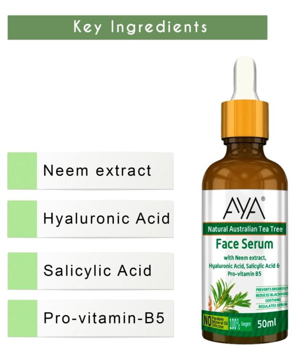 AYA Australian Tea Tree Face Serum (50 ml) | Prevents Break outs, Reduce Blackheads and Soothing | No Paraben, No Silicone, No Mineral Oil. - Image 6