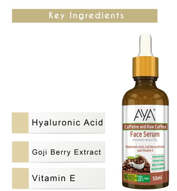 AYA Caffeine and Coffee Face Serum (50 ml) | For Skin Repair, Hydration, Brightening and Nourishment | No Paraben, No Silicone, No Mineral Oil | - Image 6