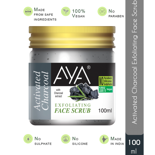 AYA Activated Charcoal Exfoliating Face Scrub, 100 ml | No Paraben, No Silicone, No Sulphate.