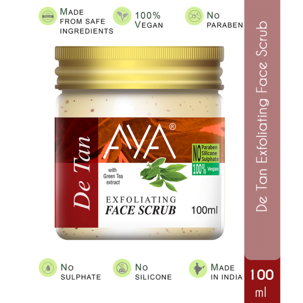 AYA Detan Exfoliating Face Scrub, 100 ml | No Paraben, No Silicone, No Sulphate.