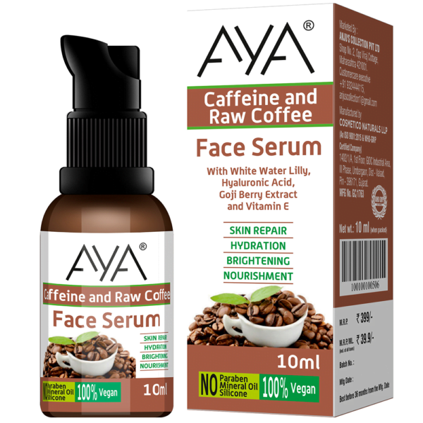 AYA Caffeine and Coffee Face Serum (10 ml) | For Skin Repair, Hydration, Brightening and Nourishment | No Paraben, No Silicone, No Mineral Oil |