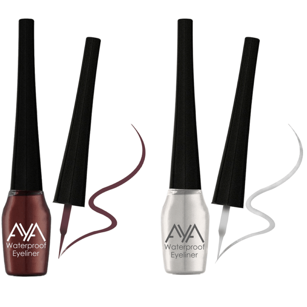 AYA Waterproof Eyeliner, Set of 2 (Brown and Silver)