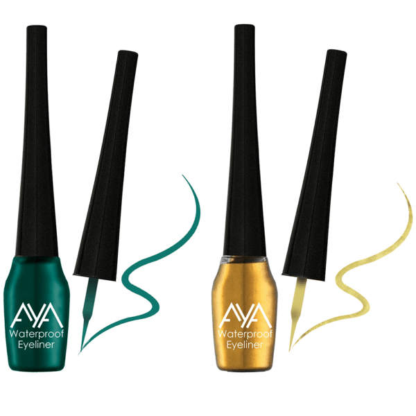 AYA Waterproof Eyeliner, Set of 2 (Green and Golden)