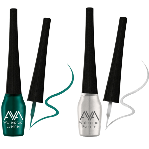 AYA Waterproof Eyeliner, Set of 2 (Green and Silver)