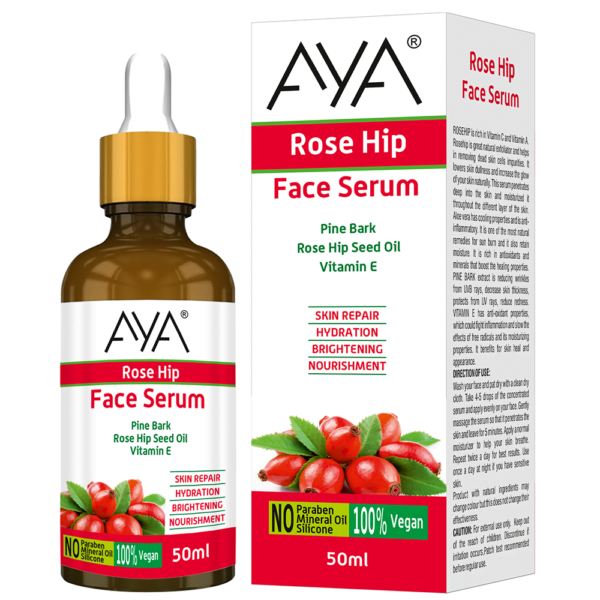 AYA Rosehip Face Serum (50 ml) | Skin Repair, Hydration, Brightening and Nourishment | No Paraben, No Silicone, No Mineral Oil.