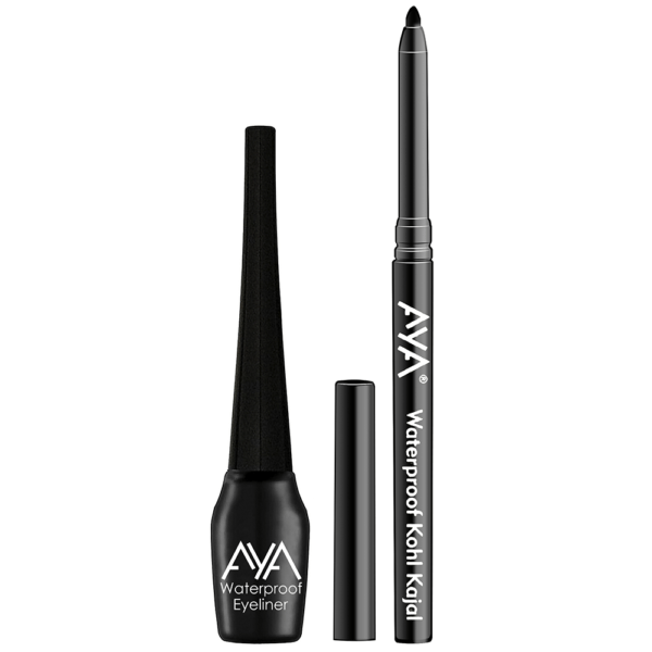 AYA Waterproof Liquid Eyeliner, Black + Jet black Waterproof Kohl Kajal