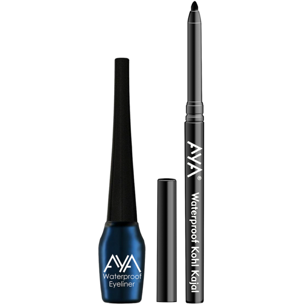 AYA Waterproof Liquid Eyeliner, Blue + Jet black Waterproof Kohl Kajal