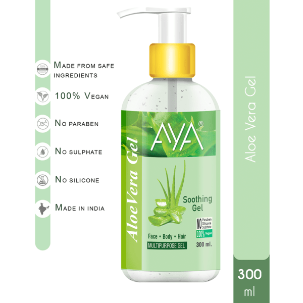 AYA Multipurpose Aloe Vera Gel, 300 ml for Face, Hair and Body | No Paraben, No Silicone, No Sulphate |