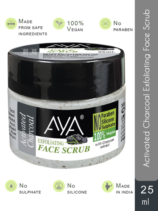 AYA Vitamin C, Papaya, Activated charcoal Exfoliating Face Scrub, 25ml+25ml+25ml | No Paraben, No Silicone, No Sulphate-Pack of 3 - Image 6