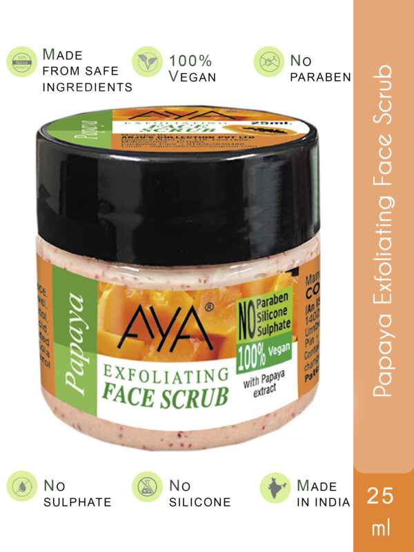 AYA Vitamin C, Papaya, Activated charcoal Exfoliating Face Scrub, 25ml+25ml+25ml | No Paraben, No Silicone, No Sulphate-Pack of 3 - Image 2