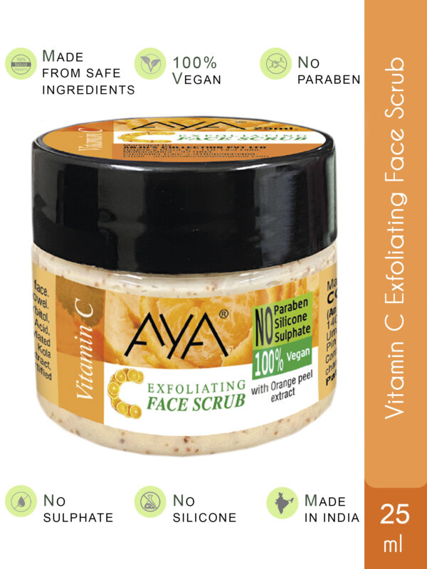 AYA Vitamin-C, Activated Charcoal Exfoliating Face Scrub, 25ml+25ml | No Paraben, No Silicone, No Sulphate-Pack of 2 - Image 2