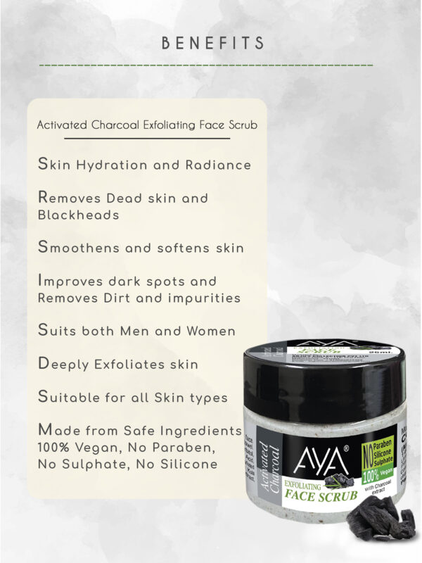 AYA Vitamin-C, Activated Charcoal Exfoliating Face Scrub, 25ml+25ml | No Paraben, No Silicone, No Sulphate-Pack of 2 - Image 6